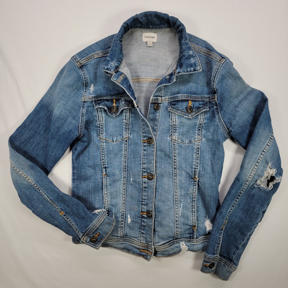 Sneak Peak Denim Jacket Size Small Distressed Blue